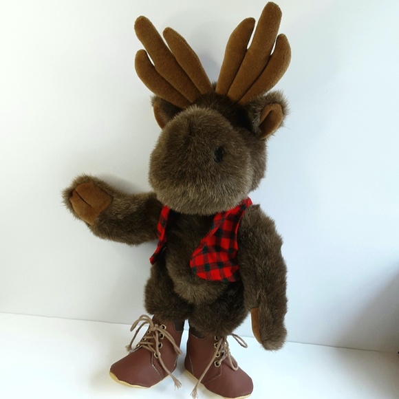 Hallmark Lumberjack MOOSE Pellet Stuffed Plush with Vest & Boots - Picture 1 of 7